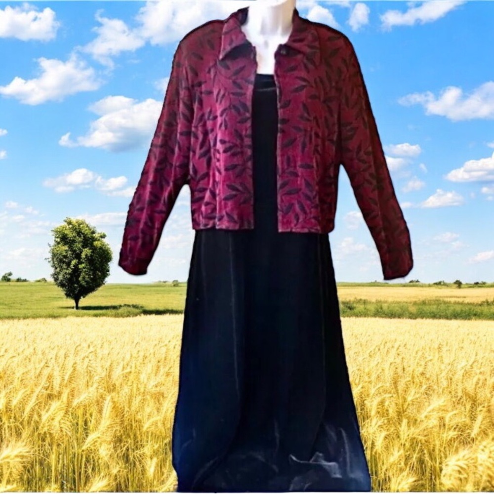 Carol Anderson Vintage Black Sleeveless Velvet Long Dress with Floral Jacket